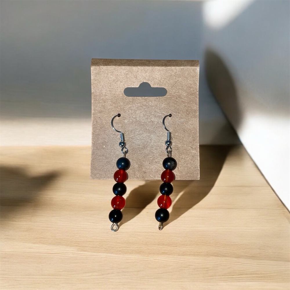 Red Agate Obsidian Earrings Hand Crafted